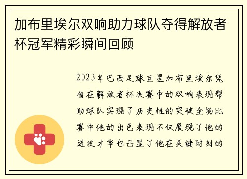 加布里埃尔双响助力球队夺得解放者杯冠军精彩瞬间回顾